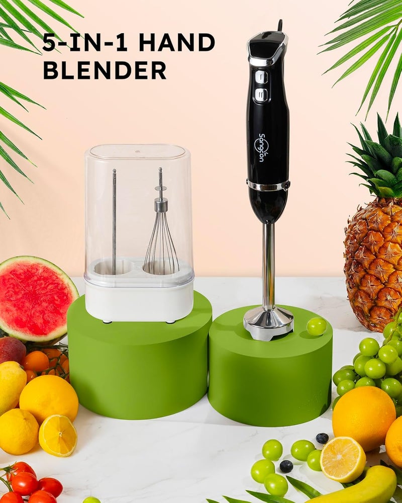 sangcon 5-in-1 Immersion Blender Handheld with 1000ml Cup, 2-Speed Adjustable Hand Blender with 304 Stainless Blades, Detachable Whisk and Milk Frother - Image 2